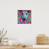 Crazy Funky Whippet Dog Portrait Art Poster (Küche)