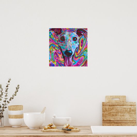 Crazy Funky Whippet Dog Portrait Art Poster (Küche)