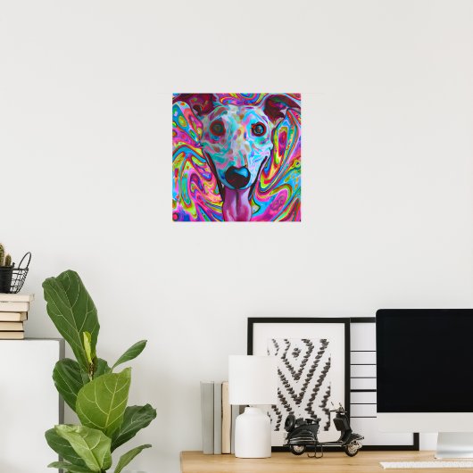 Crazy Funky Whippet Dog Portrait Art Poster (Heimbüro)