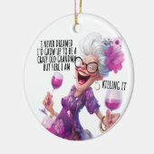 CRAZY FUNNY OLD LADY MIT WEIN KERAMIK ORNAMENT (Links)