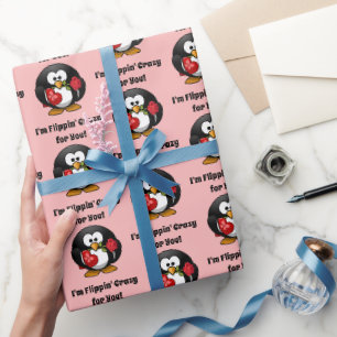 Crazy für Sie Niedlich Valentinstag Liebe Pinguin Geschenkpapier