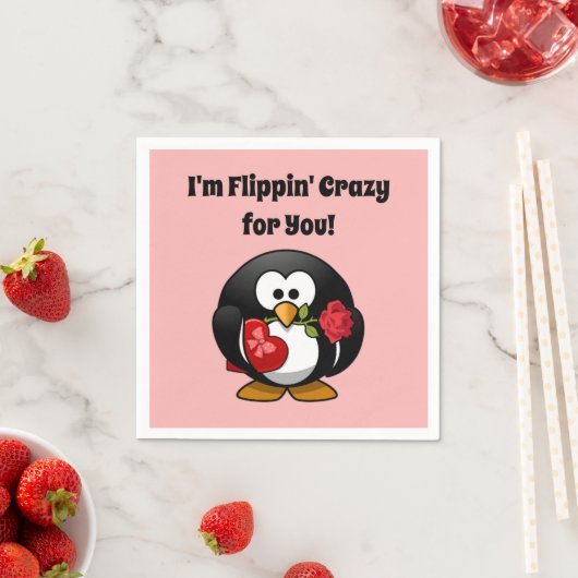 Crazy für Sie Niedlich Valentinstag Liebe Pinguin Serviette (Beispiel)