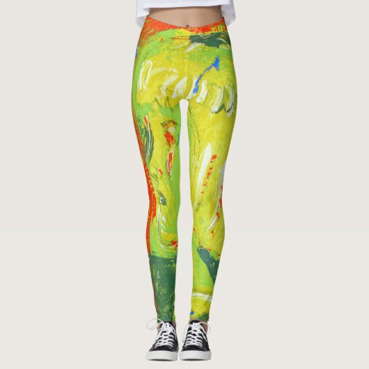 Crazy Gelb Rot Tanz Leggings (Vorderseite)