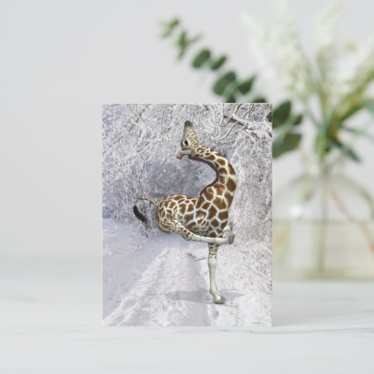 Crazy Giraffe Snow Postkarte (Stehend Vorderseite)