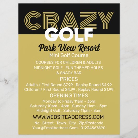 Crazy Golf Slogan, Mini Golfplatz Werbung Flyer (Vorne)