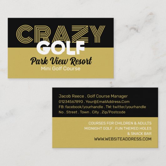 Crazy Golf Slogan, Mini Golfplatz Werbung Visitenkarte (Vorne/Hinten)