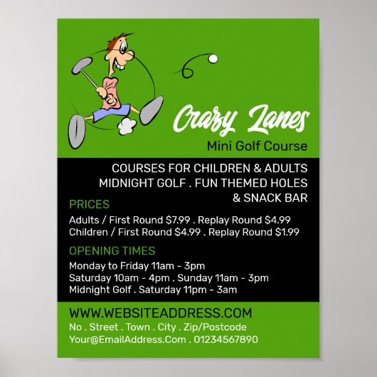 Crazy Golfer, Mini Golfplatz Werbung Poster (Vorne)