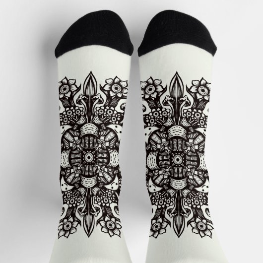 Crazy Goth Schwarz-Weiß cool Psychedelic Socken (Oben)