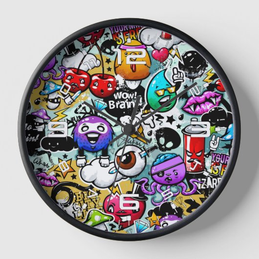 Crazy Graffiti Stickers Uhr (Vorderseite)