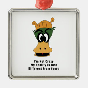 Crazy Green Cartoon Duck andere Realität Silbernes Ornament