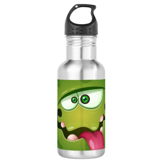 Crazy Green Monster Face Edelstahlflasche (Vorderseite)