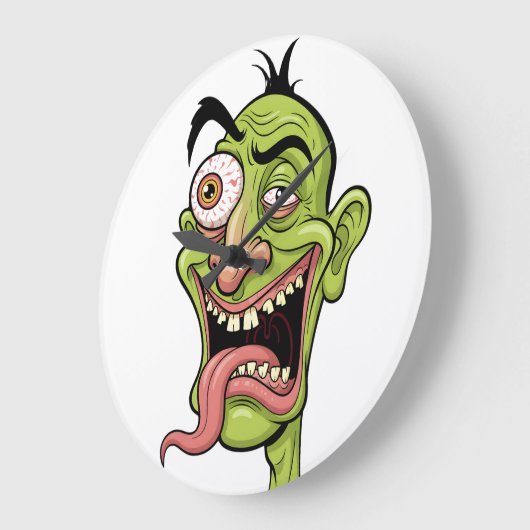 Crazy Green Zombie Cartoon Wall Clock - Funny Mon Große Wanduhr (Winkel)