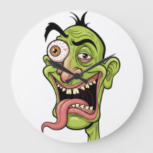 Crazy Green Zombie Cartoon Wall Clock - Funny Mon