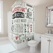Crazy GRILLEN: Whimsical Doodle Art Duschvorhang (Beispiel)