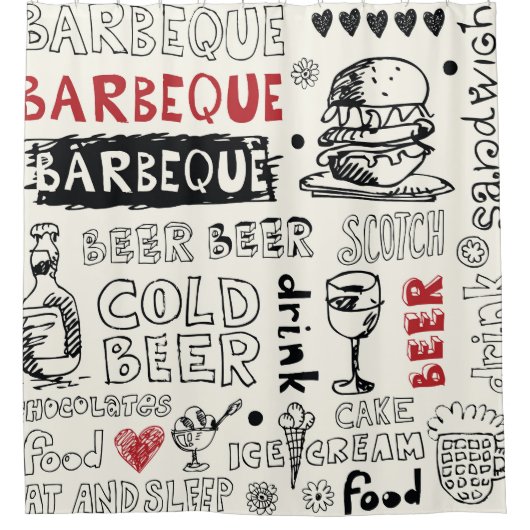 Crazy GRILLEN: Whimsical Doodle Art Duschvorhang (Vorderseite)