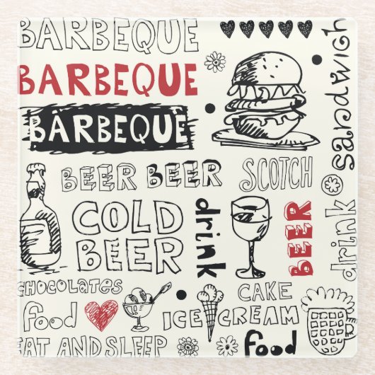 Crazy GRILLEN: Whimsical Doodle Art Glasuntersetzer (Vorderseite)