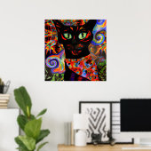 Crazy Halloween Black Cat Portrait Art Poster (Heimbüro)