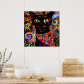 Crazy Halloween Black Cat Portrait Art Poster (Küche)