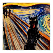 Crazy Halloween Black Cat "Scream" Portrait Art