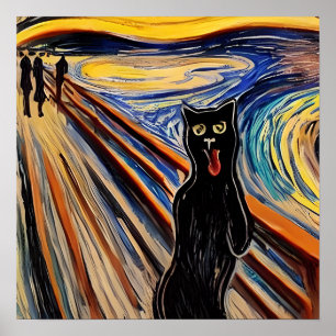 Crazy Halloween Black Cat "Scream" Portrait Art Poster