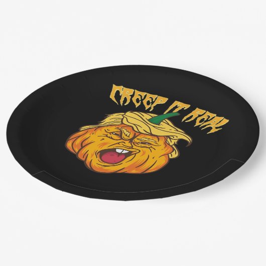 Crazy Halloween Pumpkin Trumpkin Costume Pappteller (Schrägansicht)