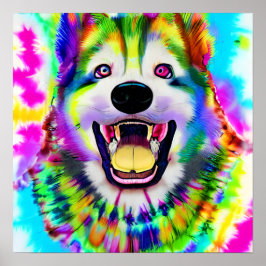 Crazy Happy Akita Dog Portrait Poster