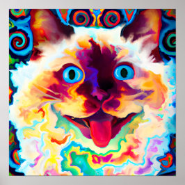 Crazy Happy Balinese Cat Portrait Kunst, Dichtung Poster