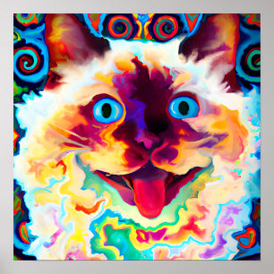 Crazy Happy Balinese Cat Portrait Kunst, Dichtung  Poster