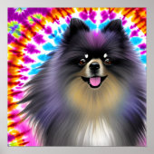 Crazy Happy Black Spitz Dog Gefärbte Krawatte Art Poster (Vorne)