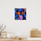 Crazy Happy Bluetick Coonhound Dog Art Portrait Poster (Küche)