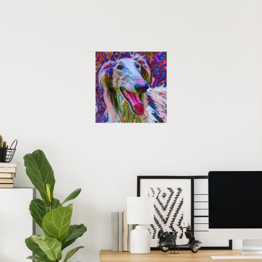 Crazy Happy Borzoi Dog Portrait Poster (Heimbüro)