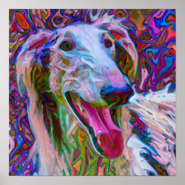 Crazy Happy Borzoi Dog Portrait Poster