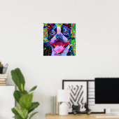 Crazy Happy Boston Terrier Dog 2 Art Portrait Poster (Heimbüro)