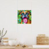 Crazy Happy Boxer Dog 2 Art Portrait Poster (Küche)