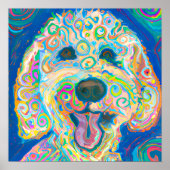 Crazy Happy Goldendoodle Dog Art Portrait Poster (Vorne)
