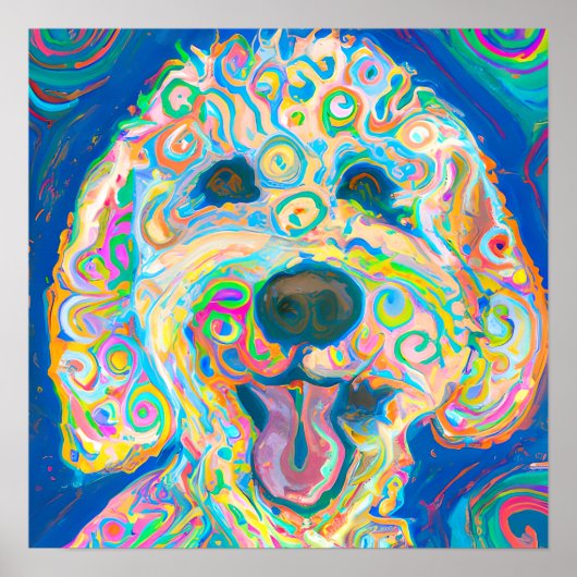 Crazy Happy Goldendoodle Dog Art Portrait Poster (Vorne)