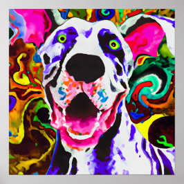 Crazy Happy Great Dane Dog Portrait Poster