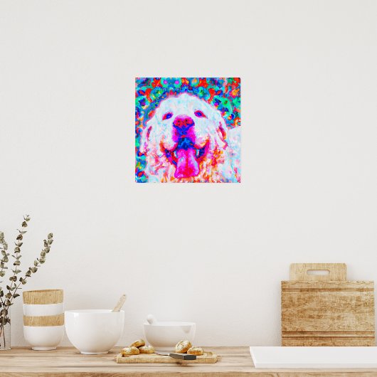 Crazy Happy Great Pyrenäen Dog Art Portrait Poster (Küche)