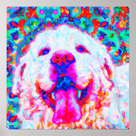 Crazy Happy Great Pyrenäen Dog Art Portrait Poster