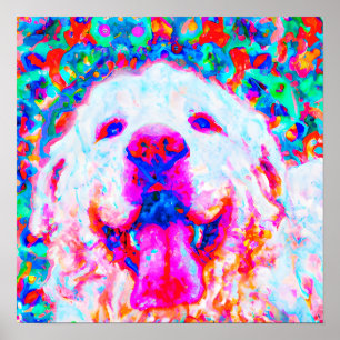 Crazy Happy Great Pyrenäen Dog Art Portrait Poster