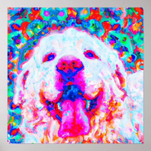 Crazy Happy Great Pyrenäen Dog Art Portrait Poster (Vorne)