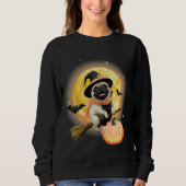 Crazy Happy Halloween Mops Reiten ein fliegendes Z Sweatshirt (Vorderseite)