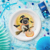 Crazy Happy Halloween Mops Reiten eines fliegenden Pappteller (Party)
