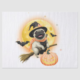 Crazy Happy Halloween Mops Reiten eines fliegenden Seidenpapier