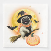 Crazy Happy Halloween Mops Reiten in einem fliegen Serviette (Vorderseite)