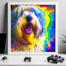 Crazy Happy Old English Sheepdog Portrait Poster