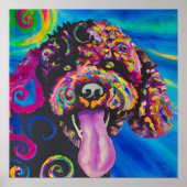 Crazy Happy Portugiesischer Wasserdog Portrait Art Poster (Vorne)