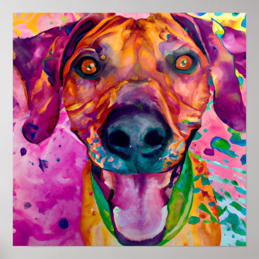 Crazy Happy Rhodesian Ridgeback Dog Portrait Art Poster (Vorne)