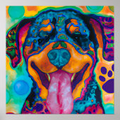 Crazy Happy Rottweiler Dog Portrait Art Poster (Vorne)