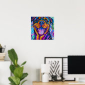Crazy Happy Rottweiler Dog Portrait Art Poster (Heimbüro)